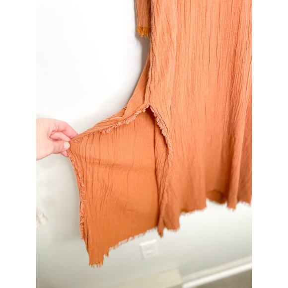 Zara Kaftan Swim Cover Up Dress Size M/L Brown Frayed Flowy Festival Hippie - Picture 5 of 9
